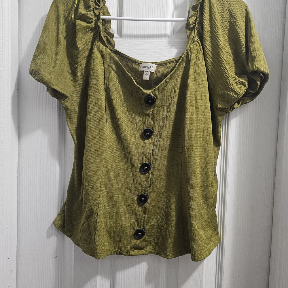 Meraki Olive Button-Up Blouse
